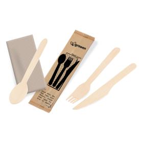 Obrazek dla: Zestaw sztućców drewnianych Konfekcja Nóż Widelec Łyżka Serwetka 50kpl