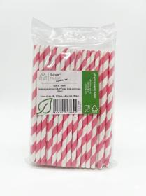 Obrazek dla: Słomki papierowe paski biało  czerwone 8/197 mm 100szt.
